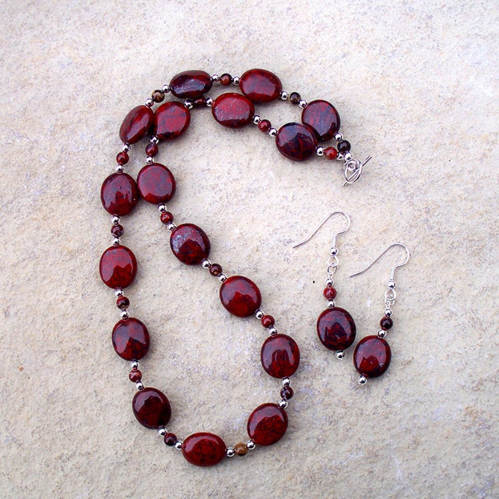 Brecciated Jasper and Sterling Silver Jewelry Set